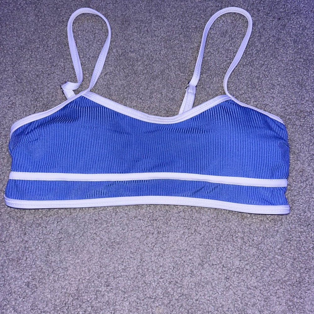 purple and white bikini top